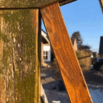 Hij smeert dit op de schutting en kijk wat er gebeurt met de groene aanslag!